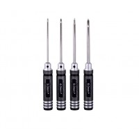 Cross screw driver 4pcs set with rounded black handlebar ( white steel）