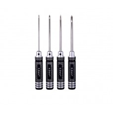 Cross screw driver 4pcs set with rounded black handlebar ( white steel）