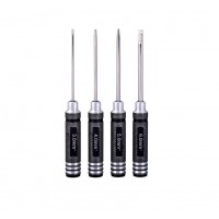 Straight screw driver 4pcs set with rounded black handlebar ( white steel）