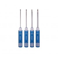 Cross screw driver 4pcs set with rounded blue handlebar ( white steel）