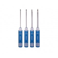 Cross screw driver 4pcs set with rounded blue handlebar ( white steel）
