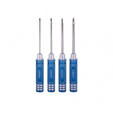 Straight screw driver 4pcs set with rounded blue handlebar ( white steel）