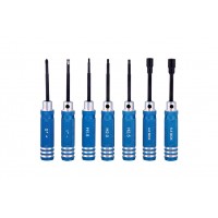 Screw driver 7pcs set with rounded blue handlebar ( Black steel）