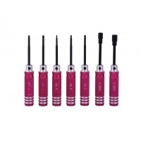 Screw driver 7pcs set with rounded rose red handlebar ( Black steel）